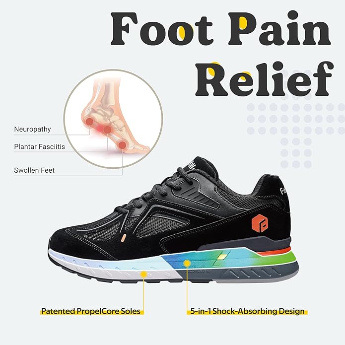 FitVille Mens Wide Fit Walking Shoes Extra Wide Arch Fit Heel Pain Relief