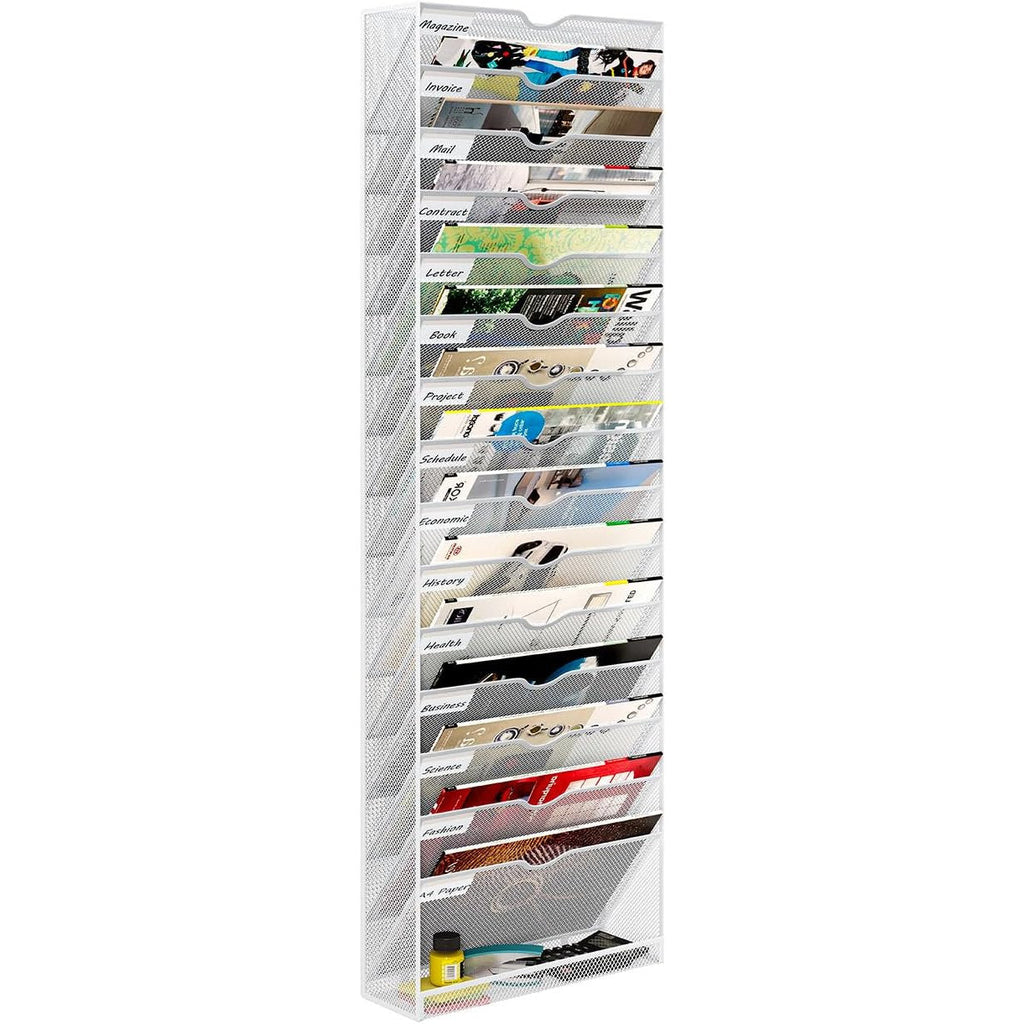 Wall Magazine File Organizer 16 Tier A4 Document Holder White Office Storage Rack