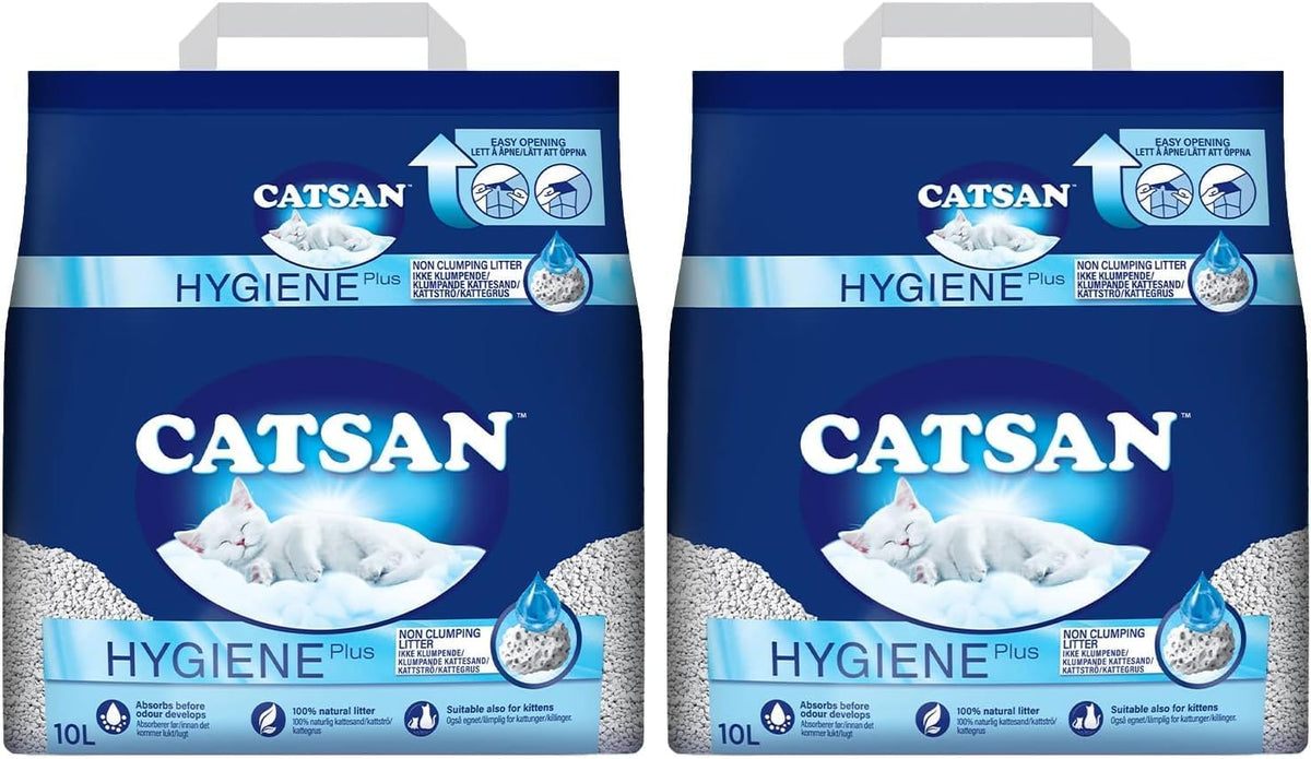 Catsan Hygiene Non-Clumping Cat Litter, 100 Percent Natural, Absorbent, 10 Litre, White