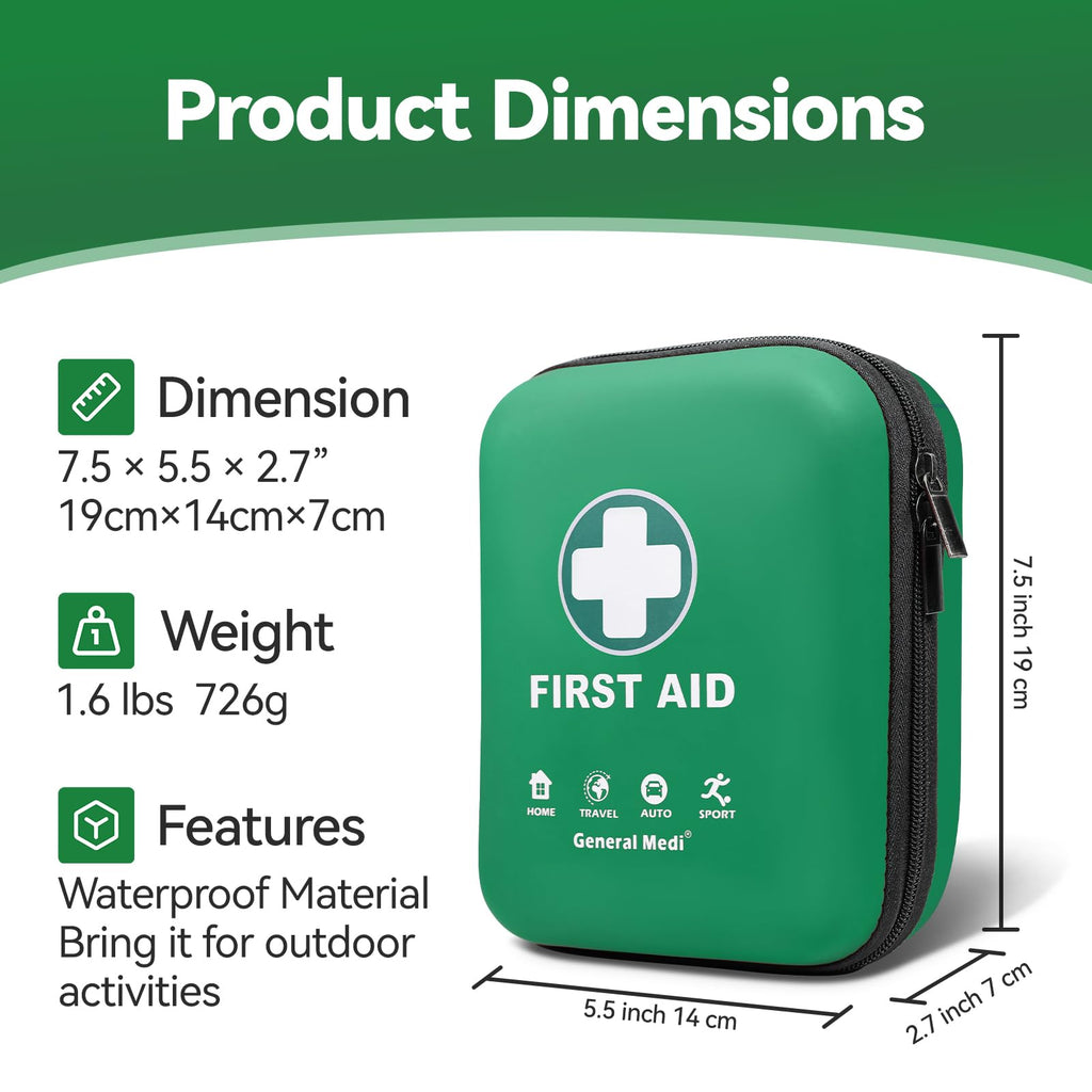 First Aid Kit - 170 Pieces Hard Case and Lightweight - Includes Instant Cold Pack,Emergency Blanket for Travel, Home, Office, Vehicle