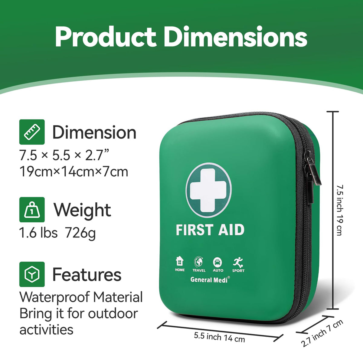 First Aid Kit - 170 Pieces Hard Case and Lightweight - Includes Instant Cold Pack,Emergency Blanket for Travel, Home, Office, Vehicle