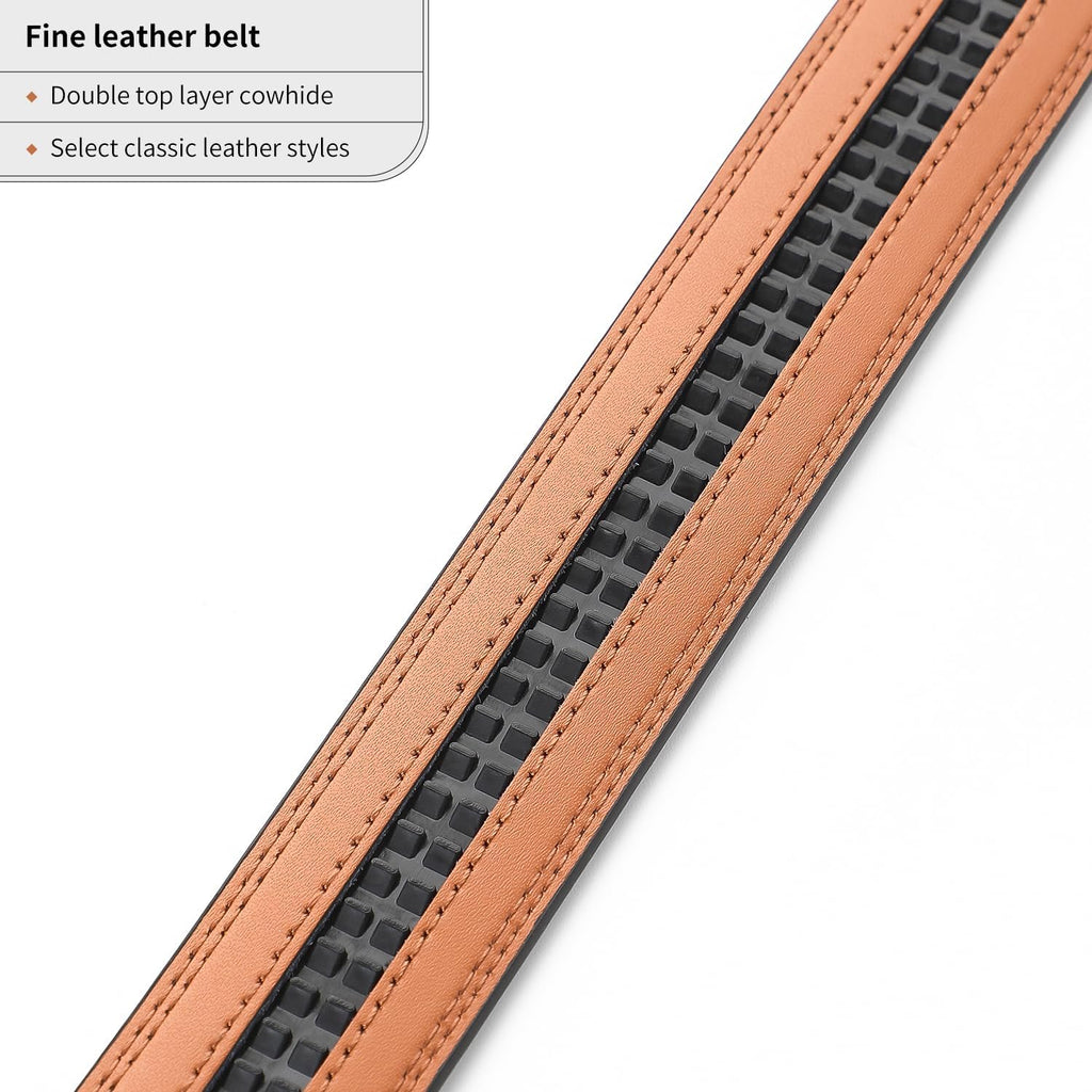 Men's Adjustable Leather Belt Strap & Zinc Alloy Automatic Ratchet Buckle, Customizable for Business Casual & Formal Wear