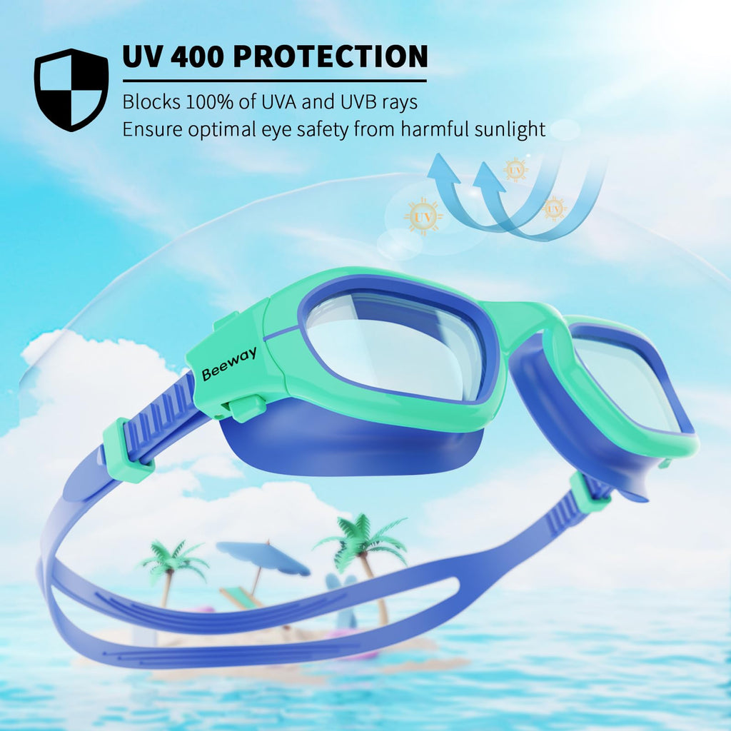 BEEWAY Kids Swimming Goggles for Boys Girls Age 6-14 Anti Fog & Leak Proof