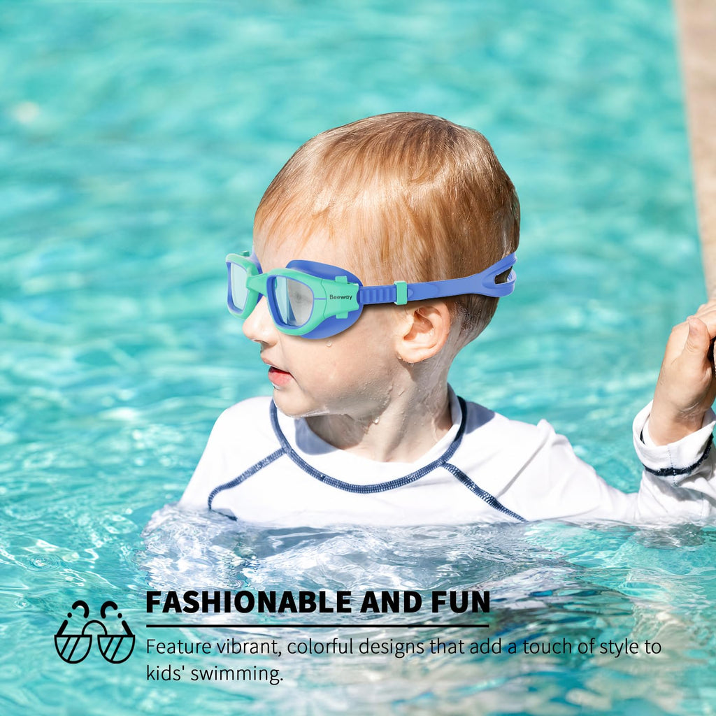 BEEWAY Kids Swimming Goggles for Boys Girls Age 6-14 Anti Fog & Leak Proof