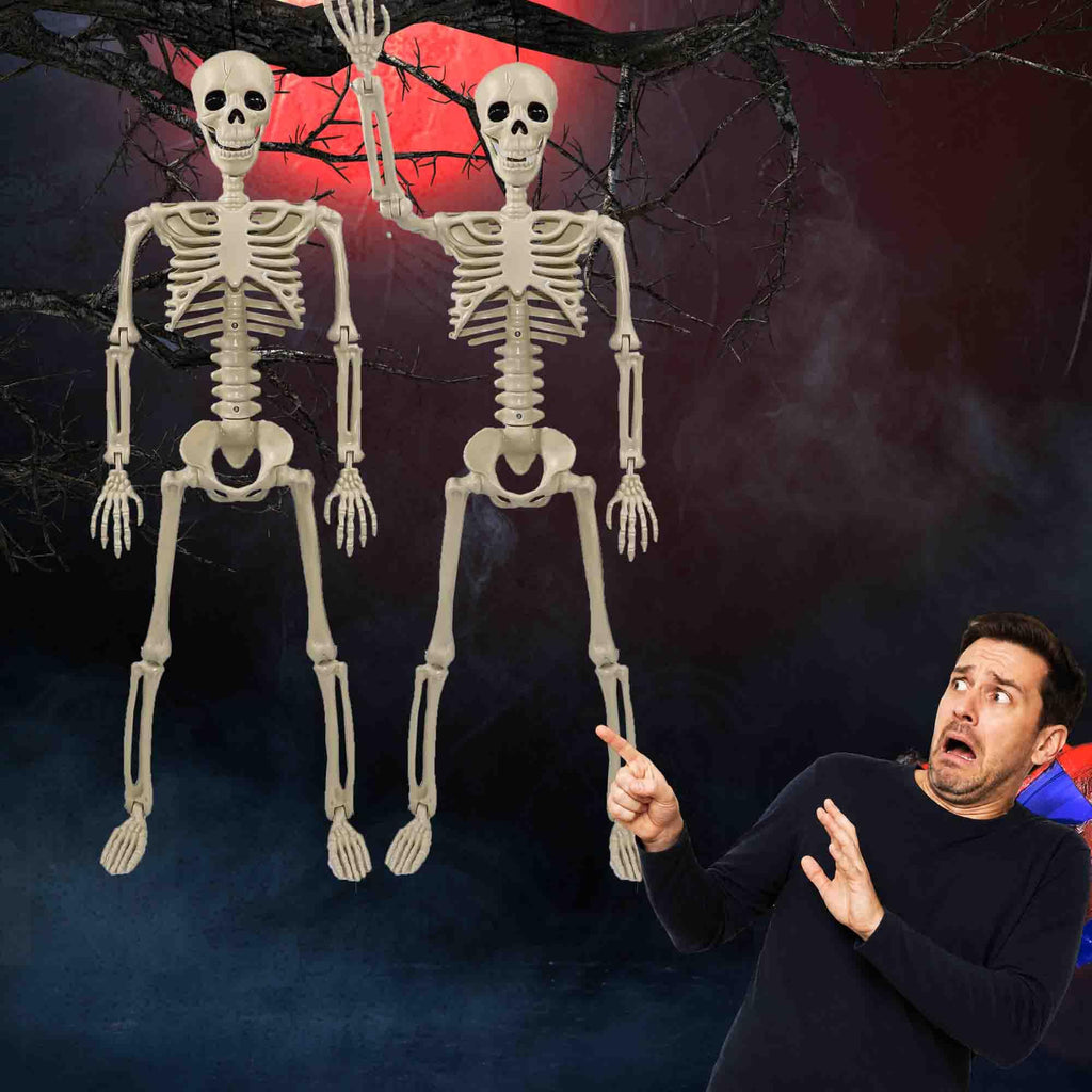 2 Pack 36"Halloween Skeleton - 3 ft Life Size Human Skeleton with Full Body Posable Joints Plastic Skeleton for Halloween Skeletons Decor Yard Patio Lawn Garden Skeleton Props Spooky Party Decoration