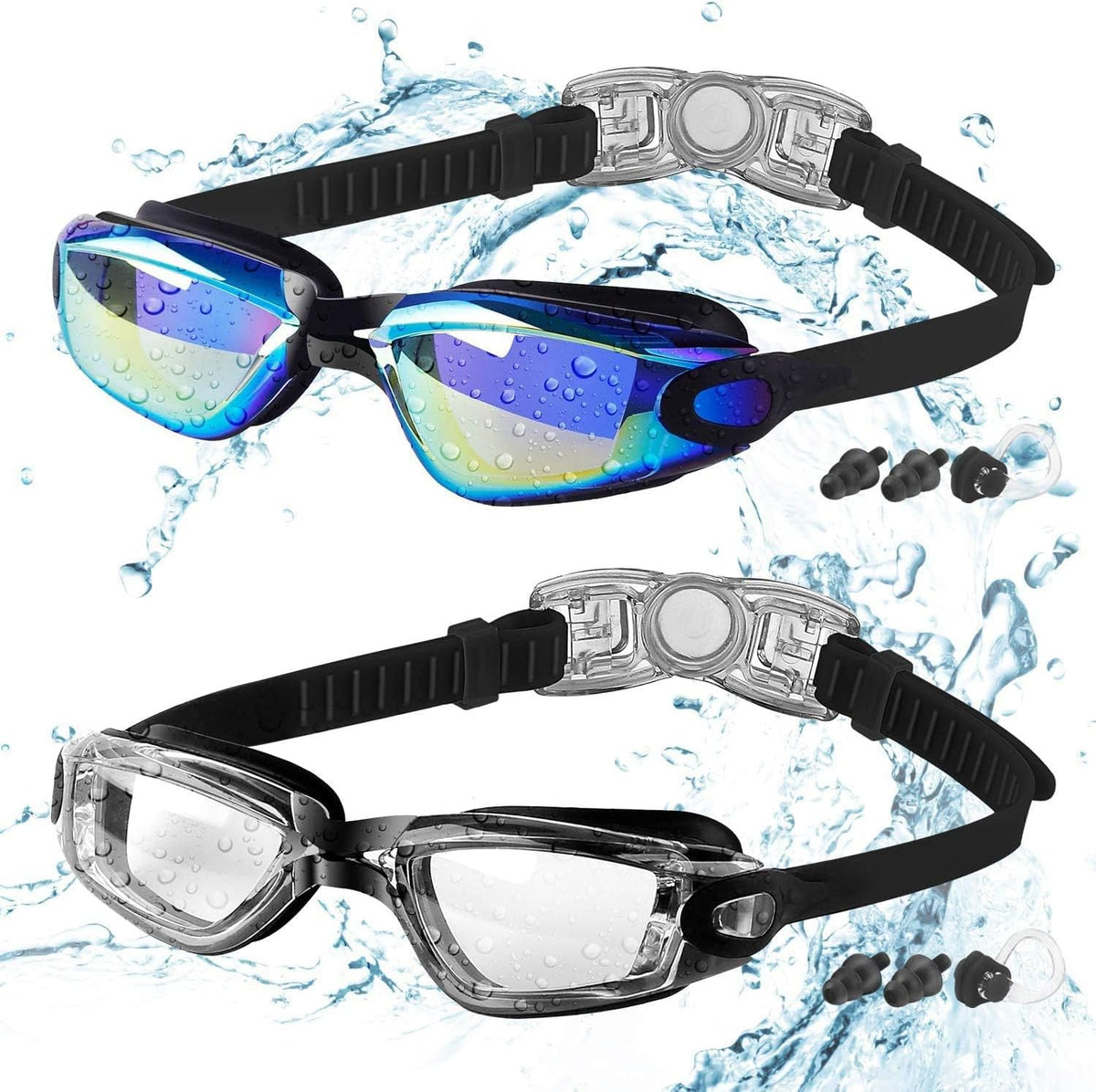 COOLOO Kids Swimming Goggles for Age 3-16, 2 Packs Anti-Fog Swim Goggles