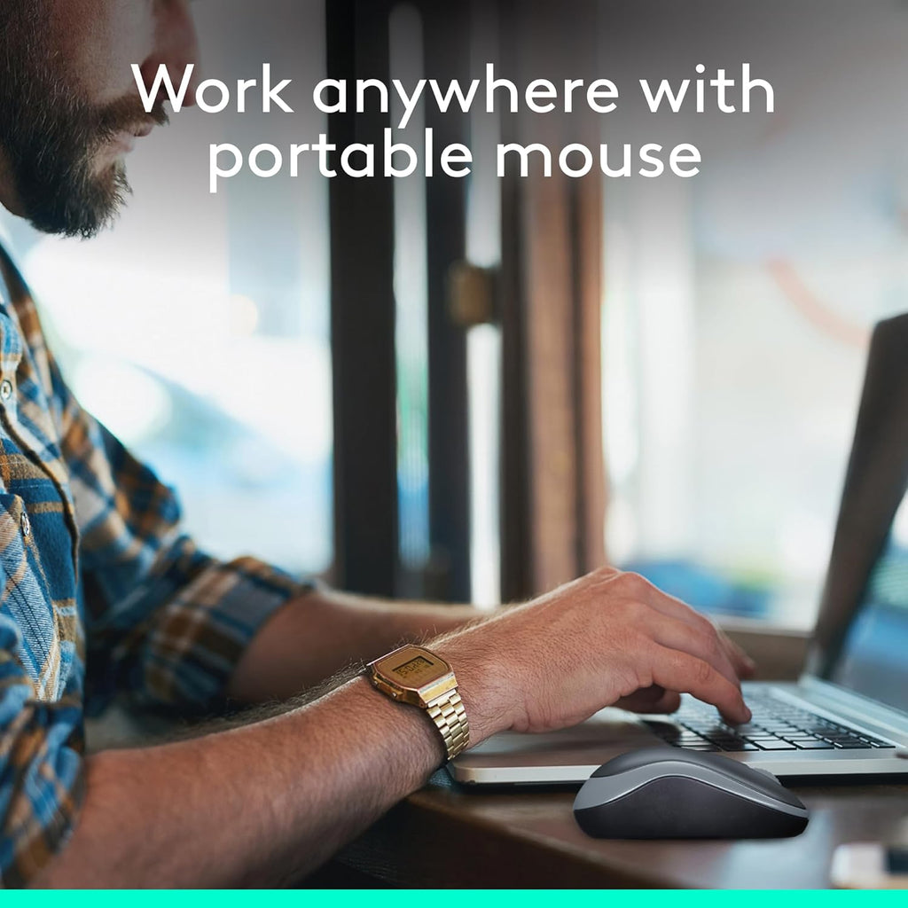 Logitech M185 Wireless Mouse, 2.4GHz with USB Mini Receiver, 12-Month Battery Life, 1000 DPI Optical Tracking, Ambidextrous, Compatible with PC, Mac, Laptop - Grey