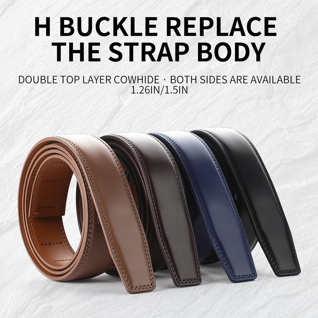 Men's Adjustable Leather Belt Strap & Zinc Alloy Automatic Ratchet Buckle, Customizable for Business Casual & Formal Wear