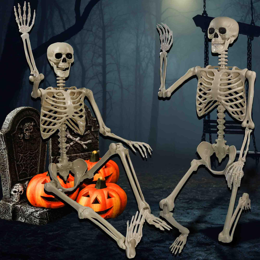 2 Pack 36"Halloween Skeleton - 3 ft Life Size Human Skeleton with Full Body Posable Joints Plastic Skeleton for Halloween Skeletons Decor Yard Patio Lawn Garden Skeleton Props Spooky Party Decoration