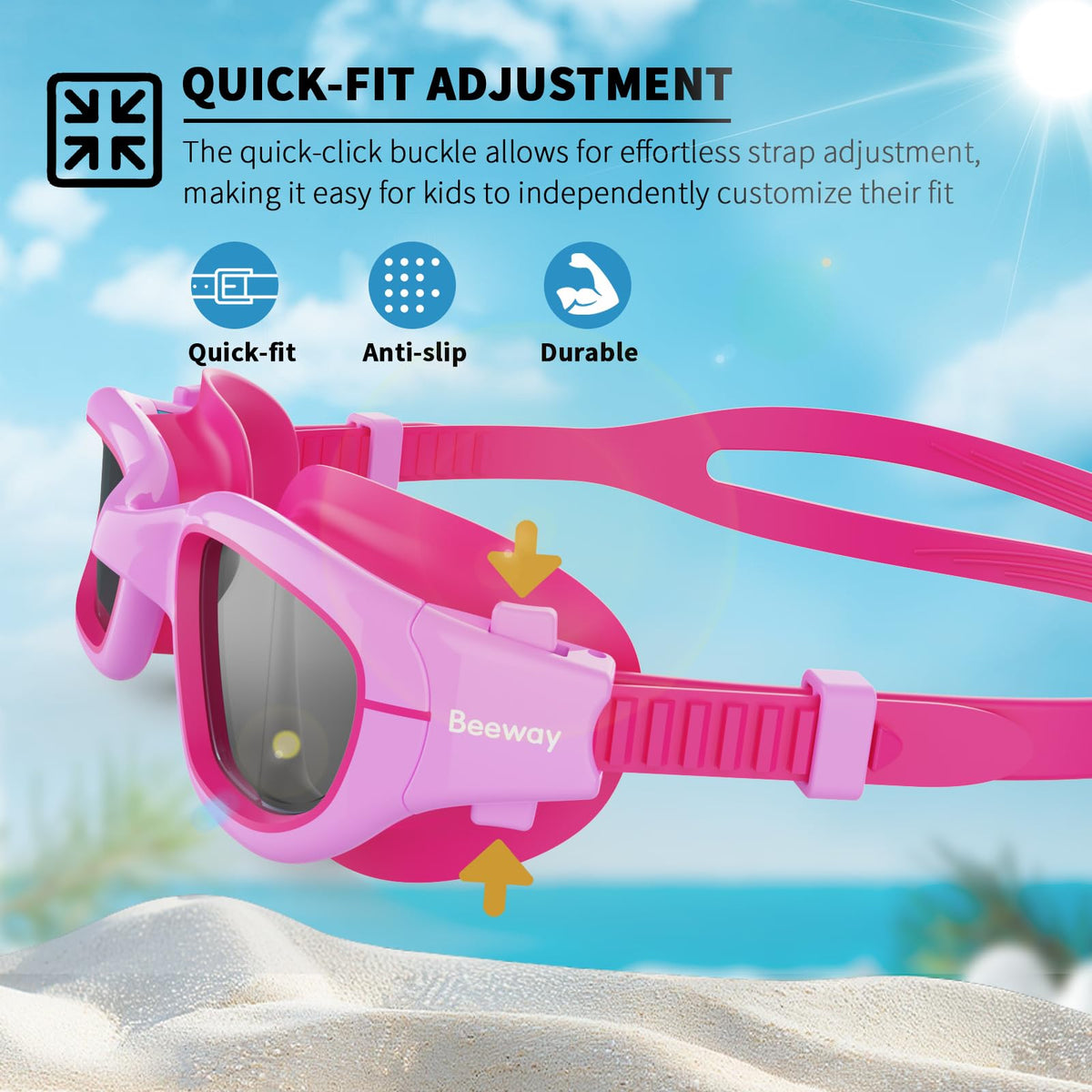 BEEWAY Kids Swimming Goggles for Boys Girls Age 6-14 Anti Fog & Leak Proof
