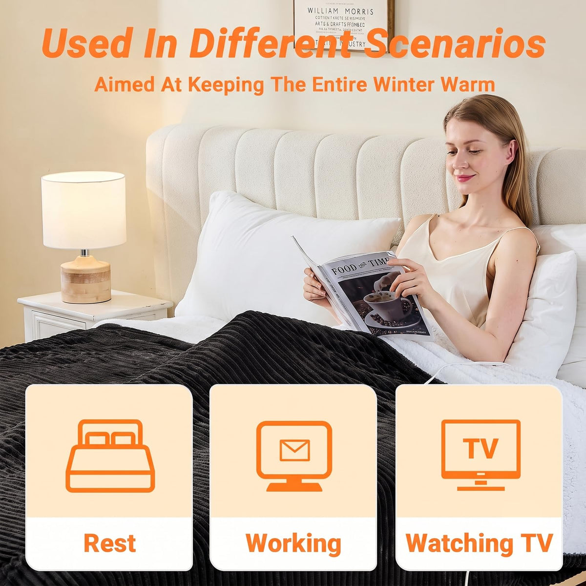 Heated Blanket Throw 130×160cm Electric Blanket, 10 Heating Settings, 1-8h Timer overheat Protection, Machine Washable, Flannel & Sherpa Full Body Warming, Electric Throw Blanket for Sofa