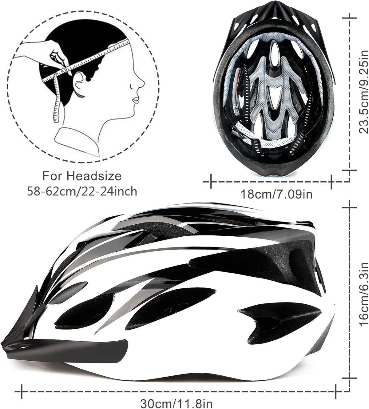 Cycle Helmet, Lightweight Bicycle Helmet, Adjustable Mountain & Road Bike Helmets for Adults, 18 Vents with Adjustable Strap & Detachable Visor for Mens Womens(Head Sizes58-62cm)