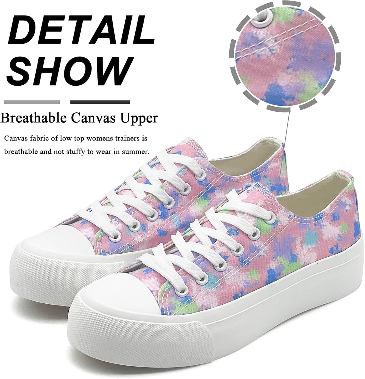 Ladies Canvas Shoes Women Platform Trainers Lace Up Pumps Plimsolls Fashion Sneakers Low Top Casual Canvas Tennis Shoes for Women