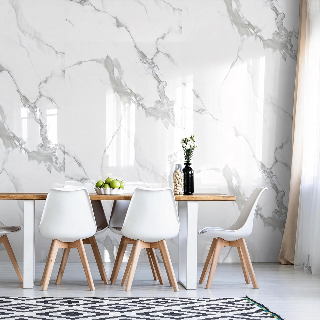 Marble Peel Stick Wall Panel 120x300cm Waterproof Carrara White Gloss sunwings