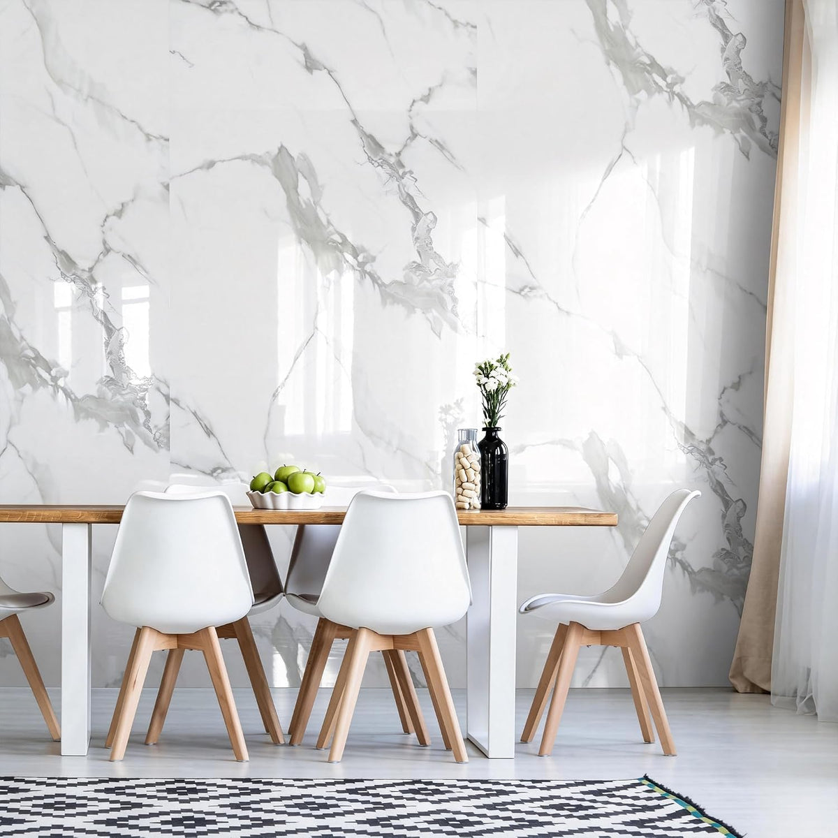Marble Peel Stick Wall Panel 120x300cm Waterproof Carrara White Gloss sunwings