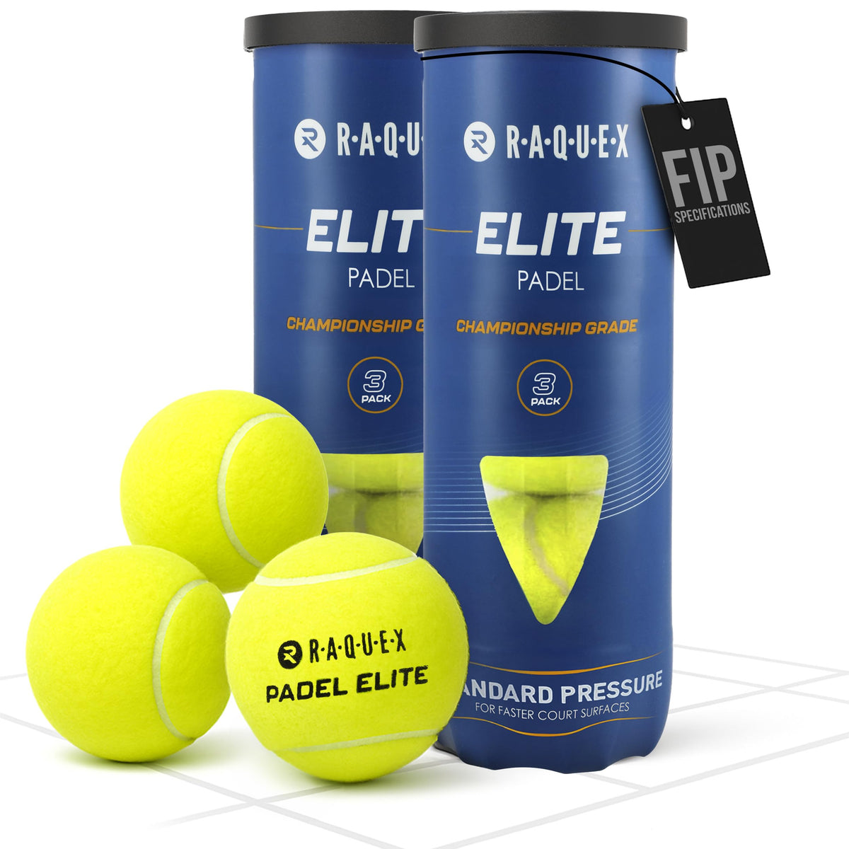 Raquex Elite Padel Balls - Standard or Pace - FIP Approved, 3 to 120 Balls