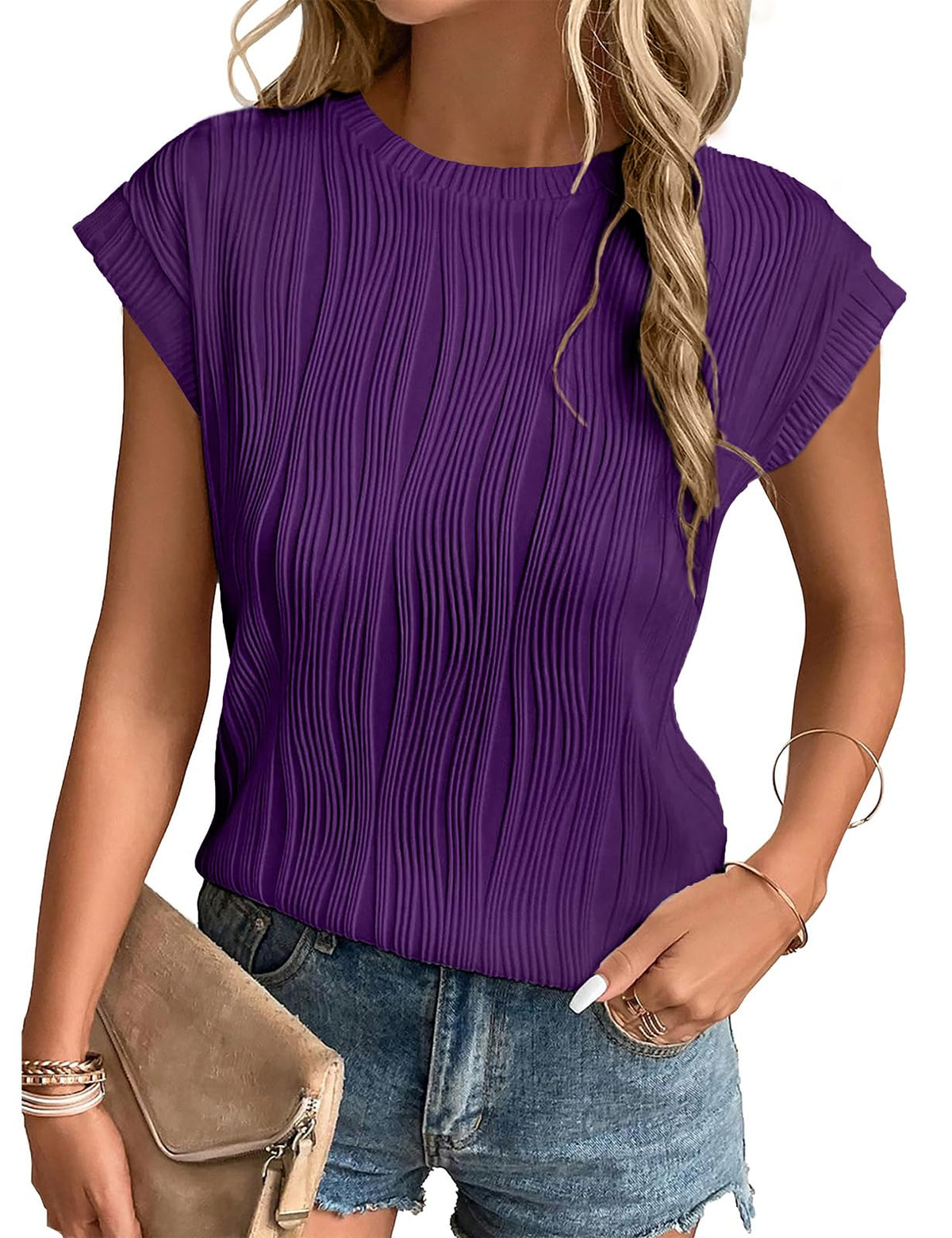 Gemulate Short Sleeve Tops Casual T Shirts Round Neck Blouse