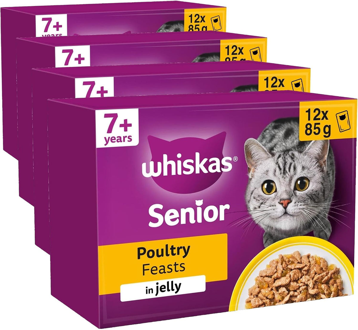 WHISKAS Senior 7+ Wet Cat Food in Jelly 40x85g Poultry Feasts