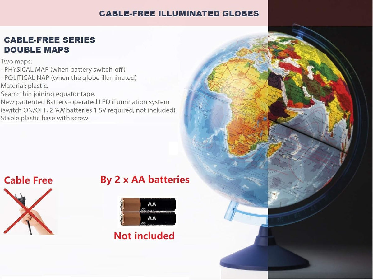 Educational Globe 25cm Relief World Map AR App Cordless LED Light Kids EXERZ