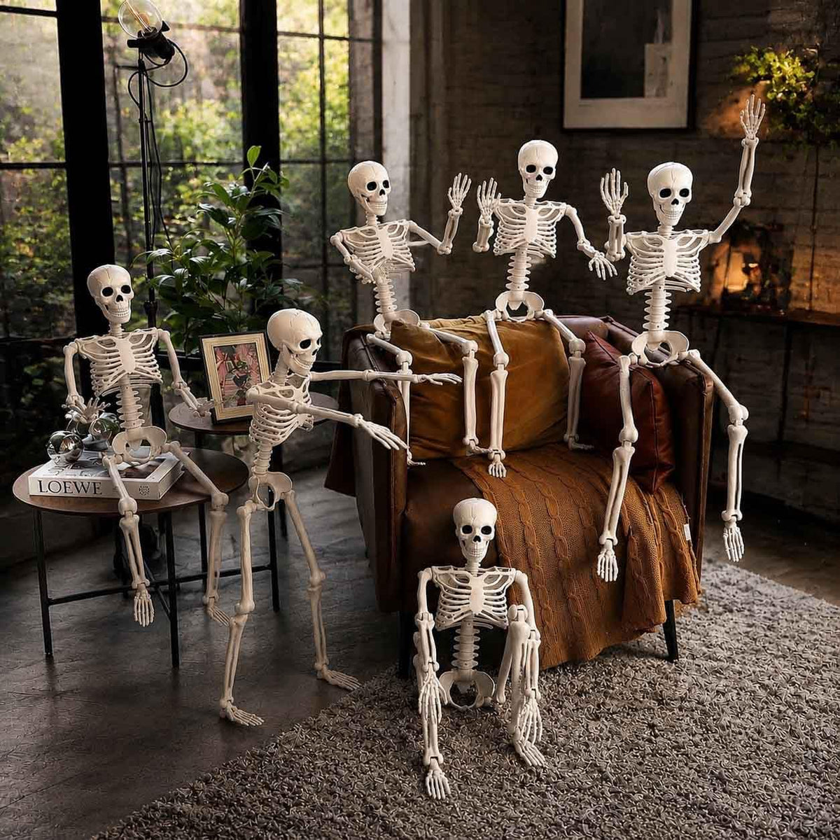 2 Pack 36"Halloween Skeleton - 3 ft Life Size Human Skeleton with Full Body Posable Joints Plastic Skeleton for Halloween Skeletons Decor Yard Patio Lawn Garden Skeleton Props Spooky Party Decoration