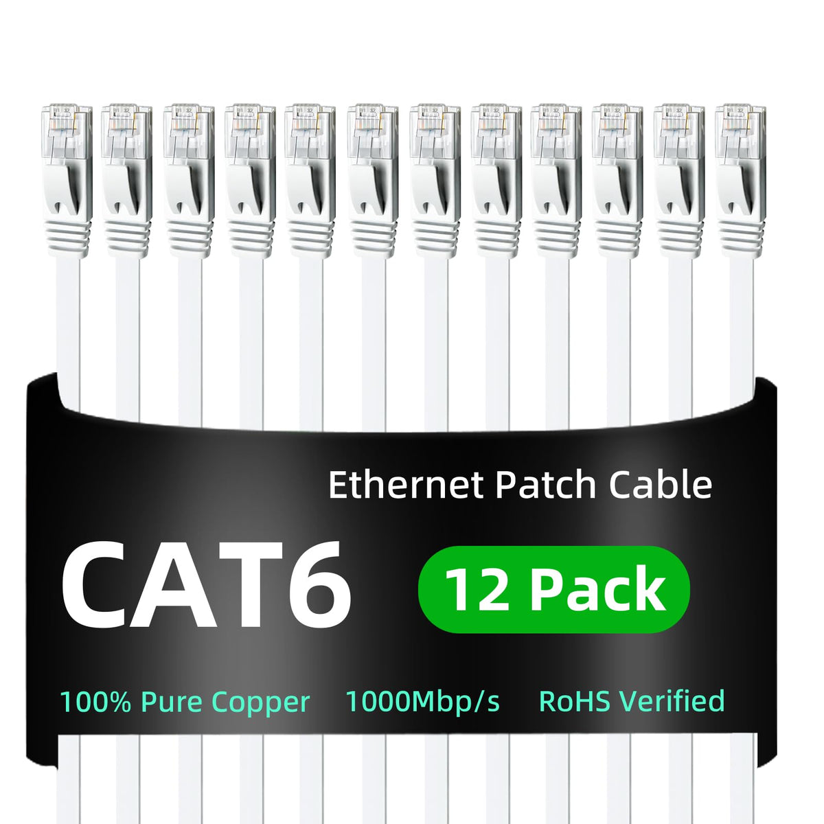 Yauhody CAT 6 Ethernet Cable 10m, Pure Copper High Speed Solid Flat CAT6
