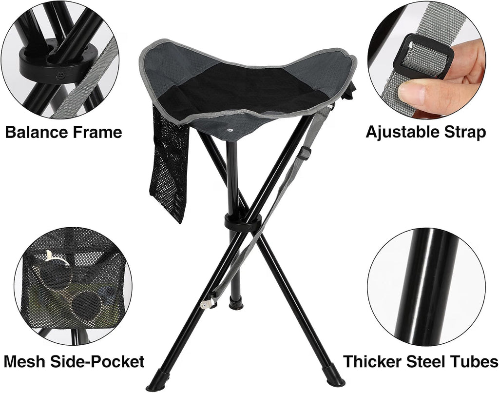 Folding Tripod Stool 22.4 Inch 2 Pack Lightweight Portable Black REDCAMP Camping