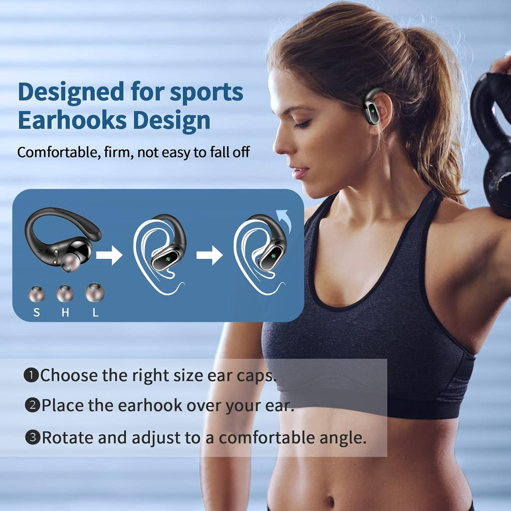 Earbuds Wireless Sport Bluetooth 5.4 Headphones Mic 50H Playtime Earhooks