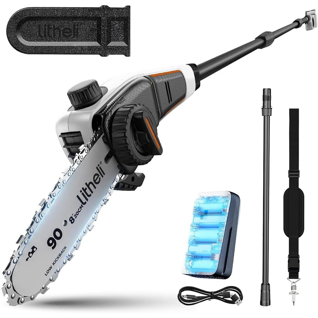 Cordless Pole Saw 20V 20cm 8m/s 10000mAh Battery Tree Pruner Litheli Chainsaw Kit