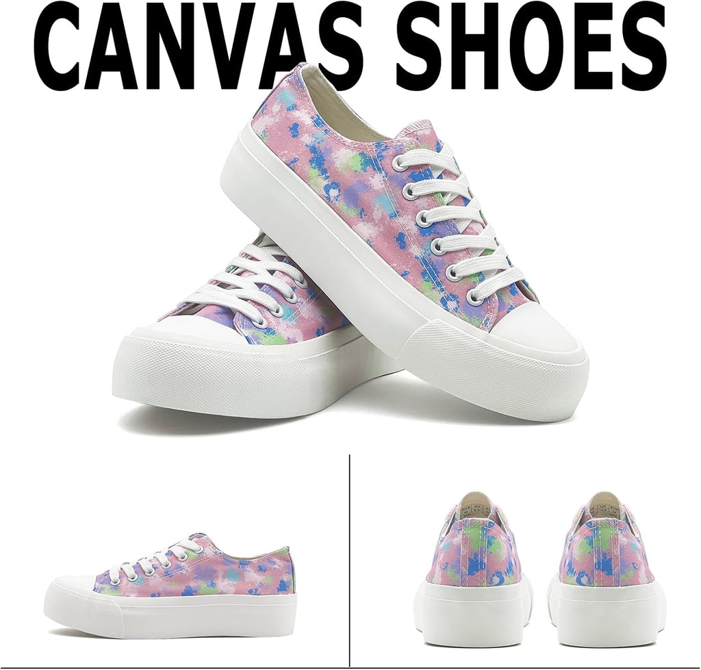 Ladies Canvas Shoes Women Platform Trainers Lace Up Pumps Plimsolls Fashion Sneakers Low Top Casual Canvas Tennis Shoes for Women