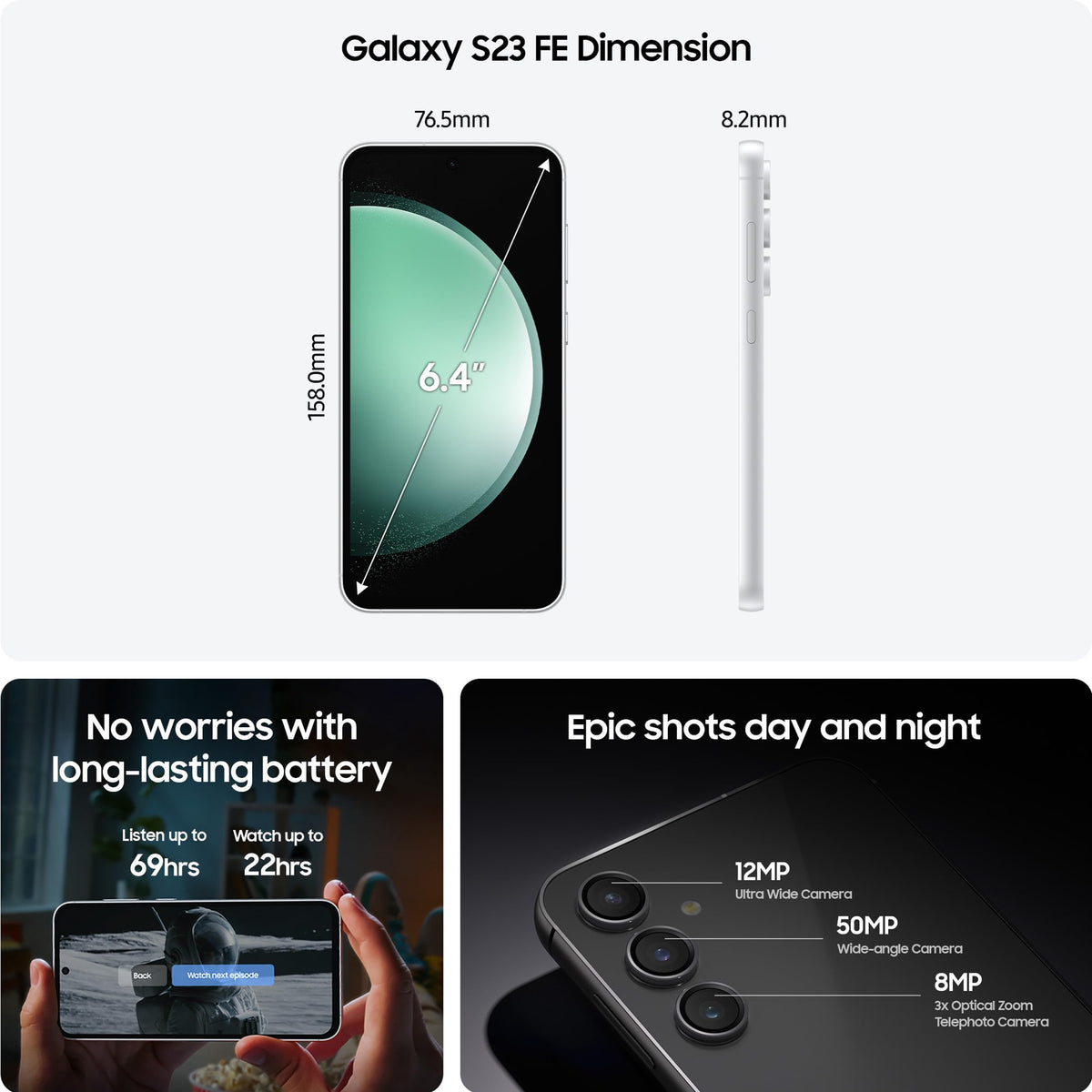 Samsung Galaxy S23 FE 128GB Phantom Black Dual sim (sim+esim) (Renewed)
