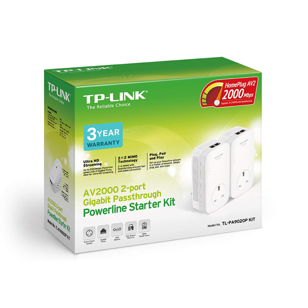 TP-Link TL-PA7017P KIT 1-Port Gigabit Passthrough Powerline Starter Kit, Data transfer speed Up To 1000 Mbps, Ideal for HD/3D/4K video streaming UK Plug (Renewed)