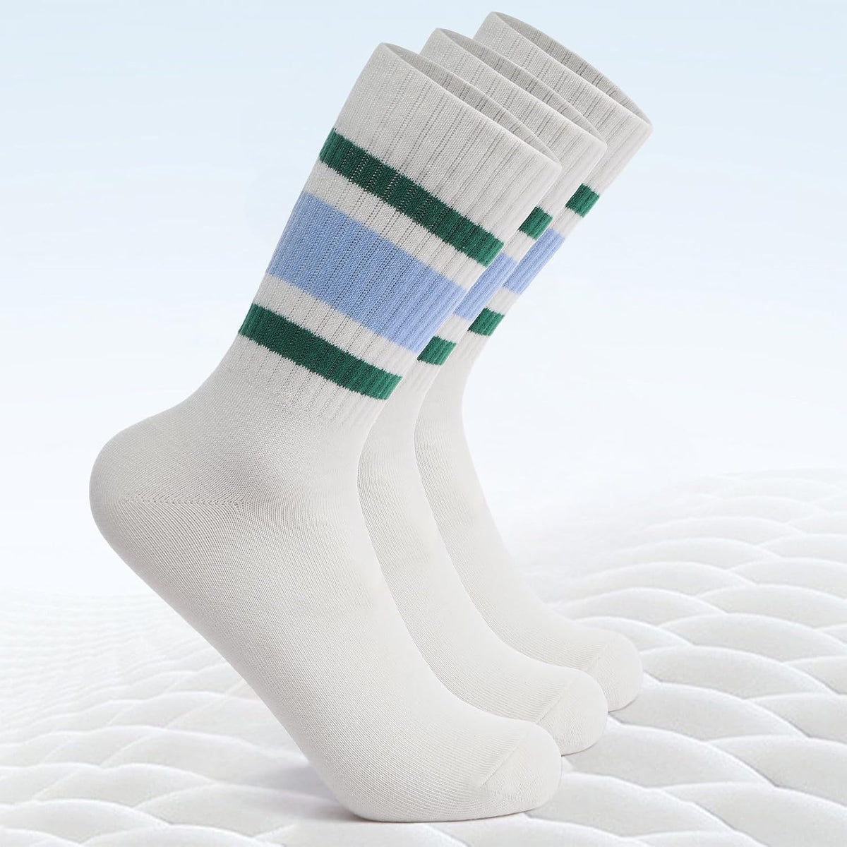 2-Pack Striped Cotton Crew Socks, Comfortable and Breathable Socks for Men and Women, Fashionable Casual and Athletic Socks