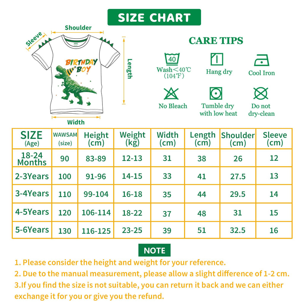 WAWSAM Birthday Boy T Shirt Baby B-Day Dino Party Shirts T Rex Top Tee Gift