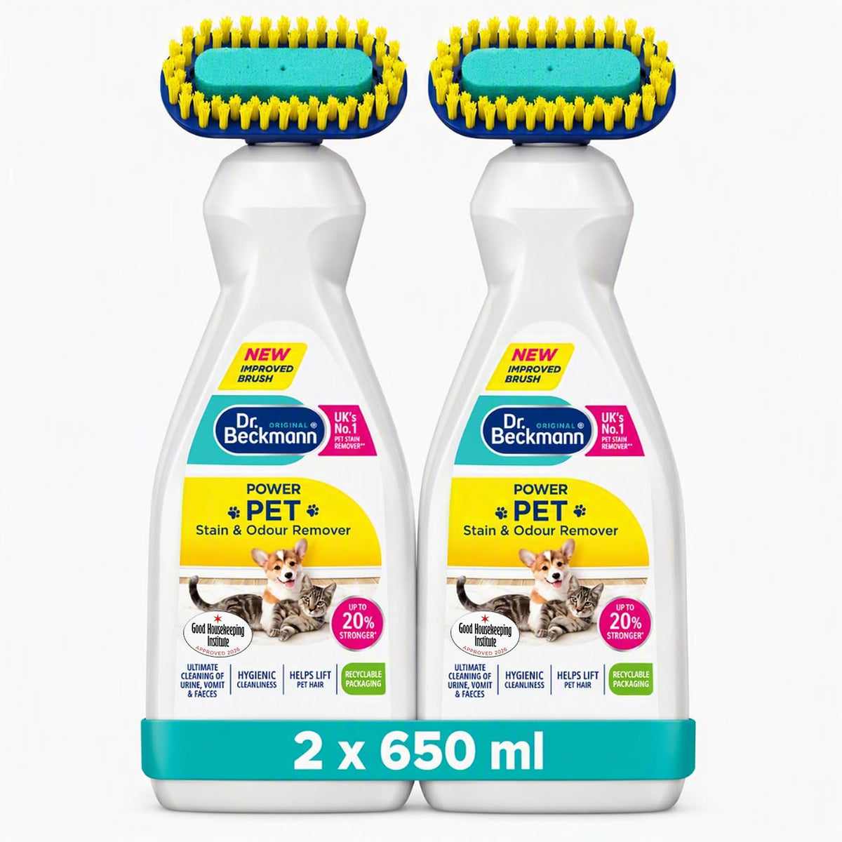 Dr. Beckmann Pet Stain & Odour Remover, Eliminates stains and odours caused by pets, incl. applicator brush, 650 ml