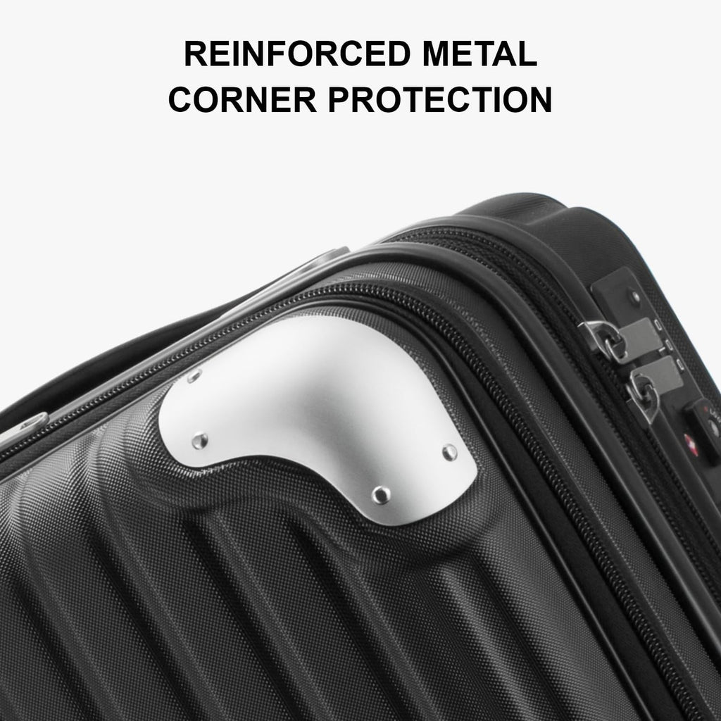Carry On Suitcase 55cm Expandable Laptop Compartment TSA Black LEVEL8 Cabin Luggage