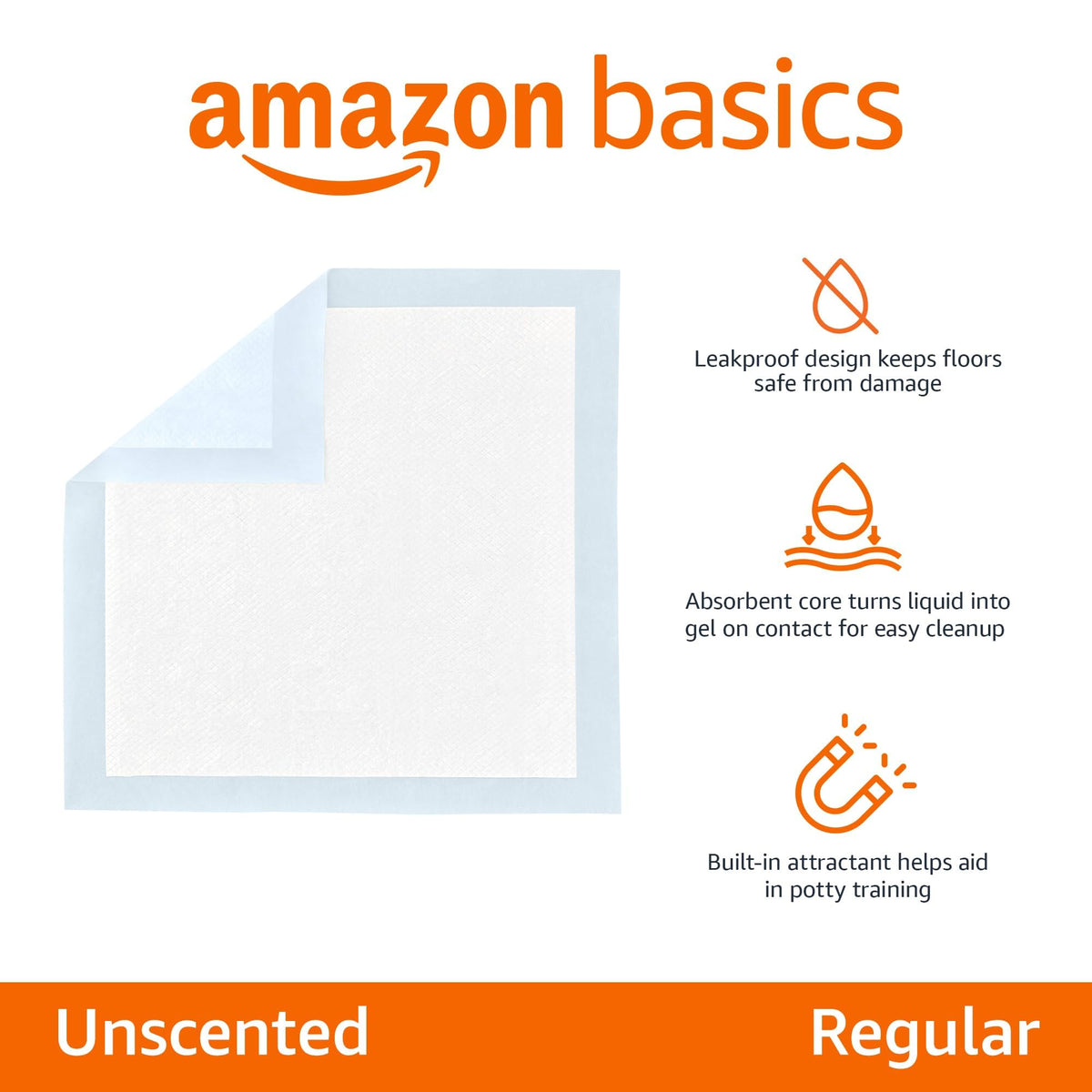 Amazon Basics Puppy Training Pads, 5-Layer Leakproof Design, Quick-Dry Surface, Regular 56 x 56 cm, Pack of 50, Blue