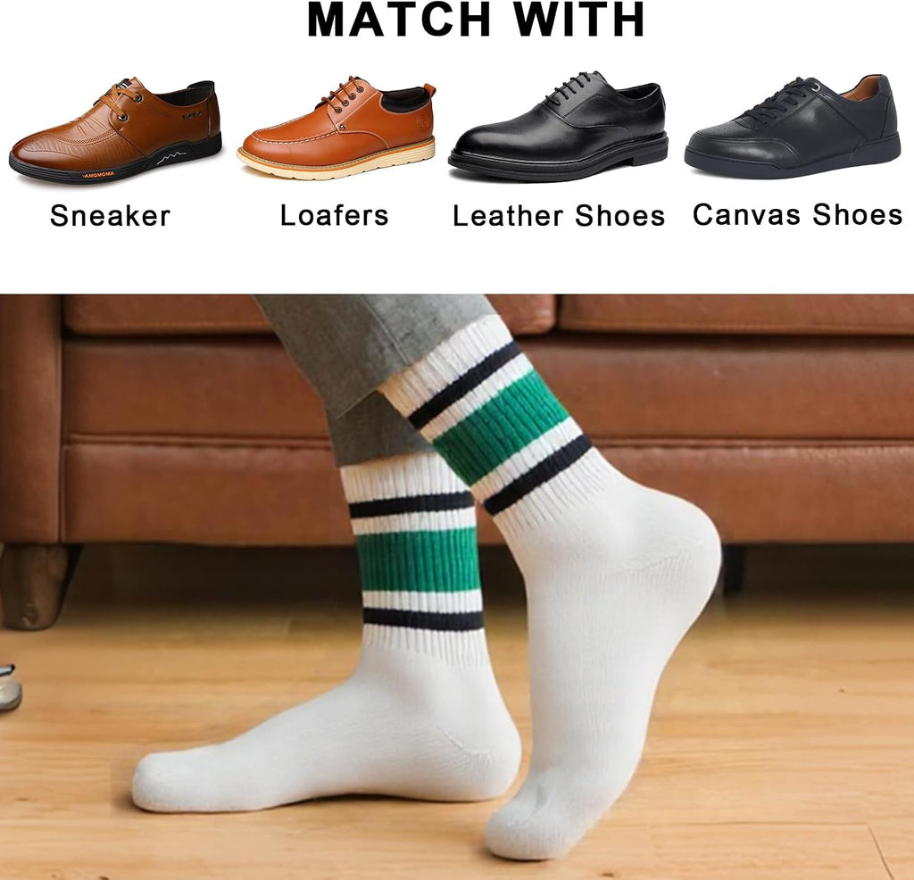 2-Pack Striped Cotton Crew Socks, Comfortable and Breathable Socks for Men and Women, Fashionable Casual and Athletic Socks