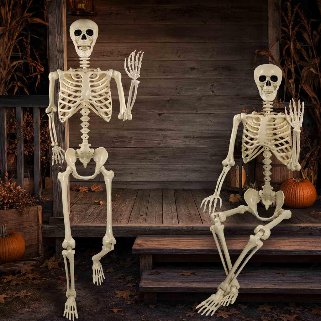 2 Pack 36"Halloween Skeleton - 3 ft Life Size Human Skeleton with Full Body Posable Joints Plastic Skeleton for Halloween Skeletons Decor Yard Patio Lawn Garden Skeleton Props Spooky Party Decoration