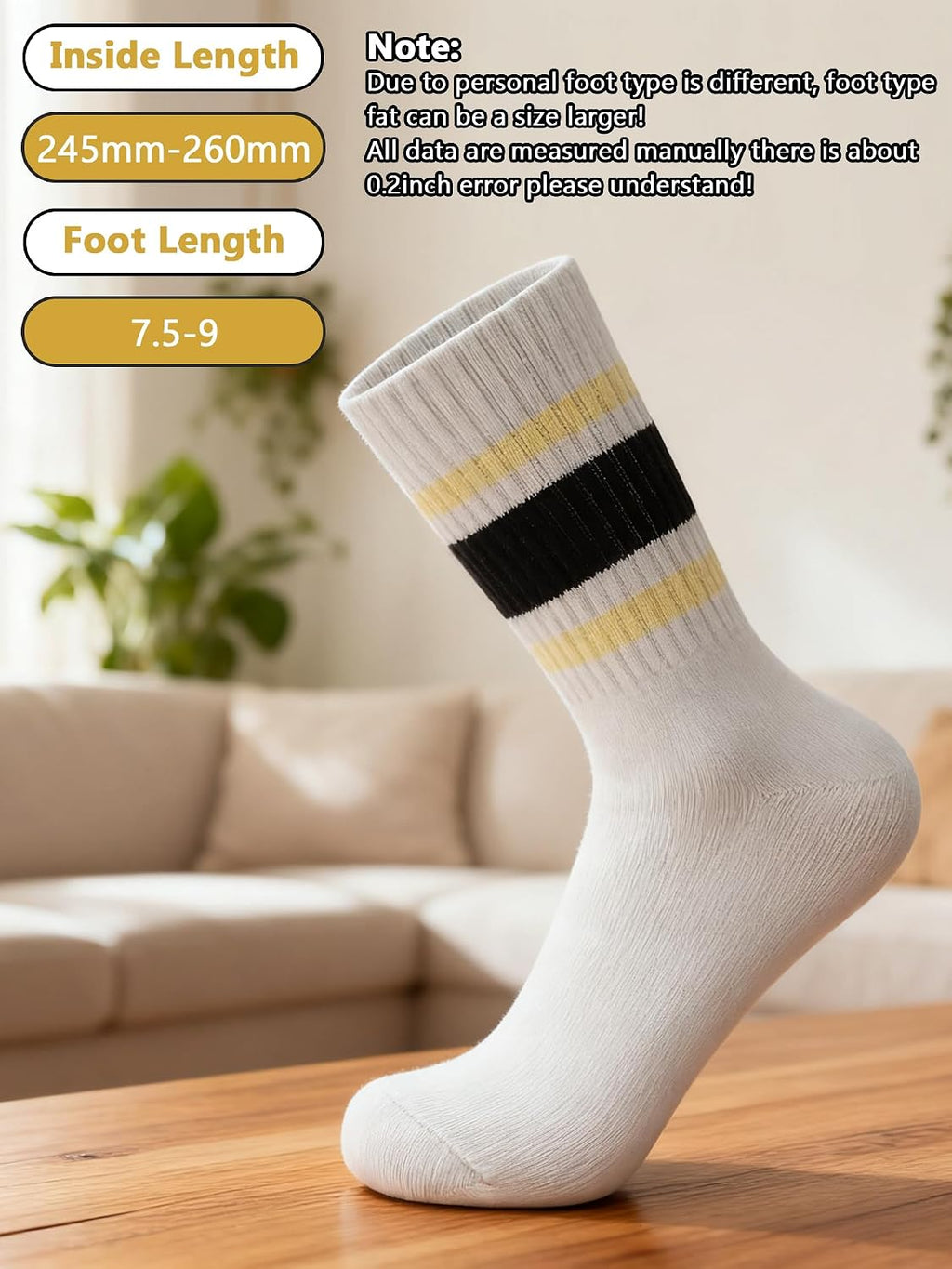 2-Pack Striped Cotton Crew Socks, Comfortable and Breathable Socks for Men and Women, Fashionable Casual and Athletic Socks