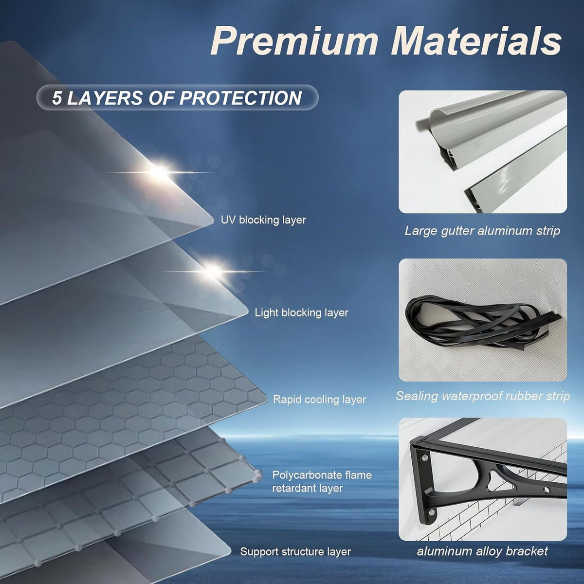 Door Canopy Awning 100x100cm Polycarbonate Aluminium UV Rain Snow Protection