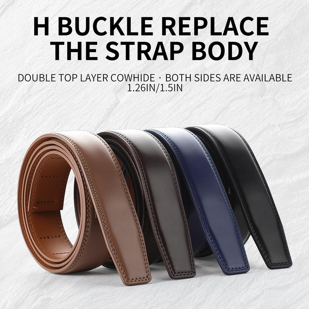 Men's Adjustable Leather Belt Strap & Zinc Alloy Automatic Ratchet Buckle, Customizable for Business Casual & Formal Wear
