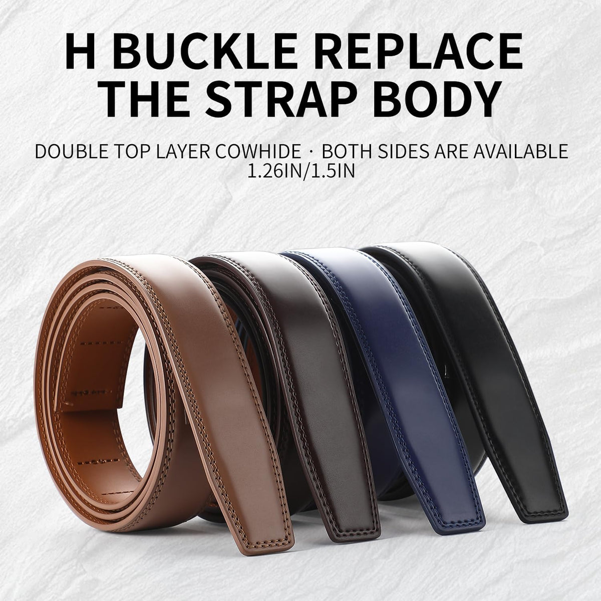 Men's Adjustable Leather Belt Strap & Zinc Alloy Automatic Ratchet Buckle, Customizable for Business Casual & Formal Wear