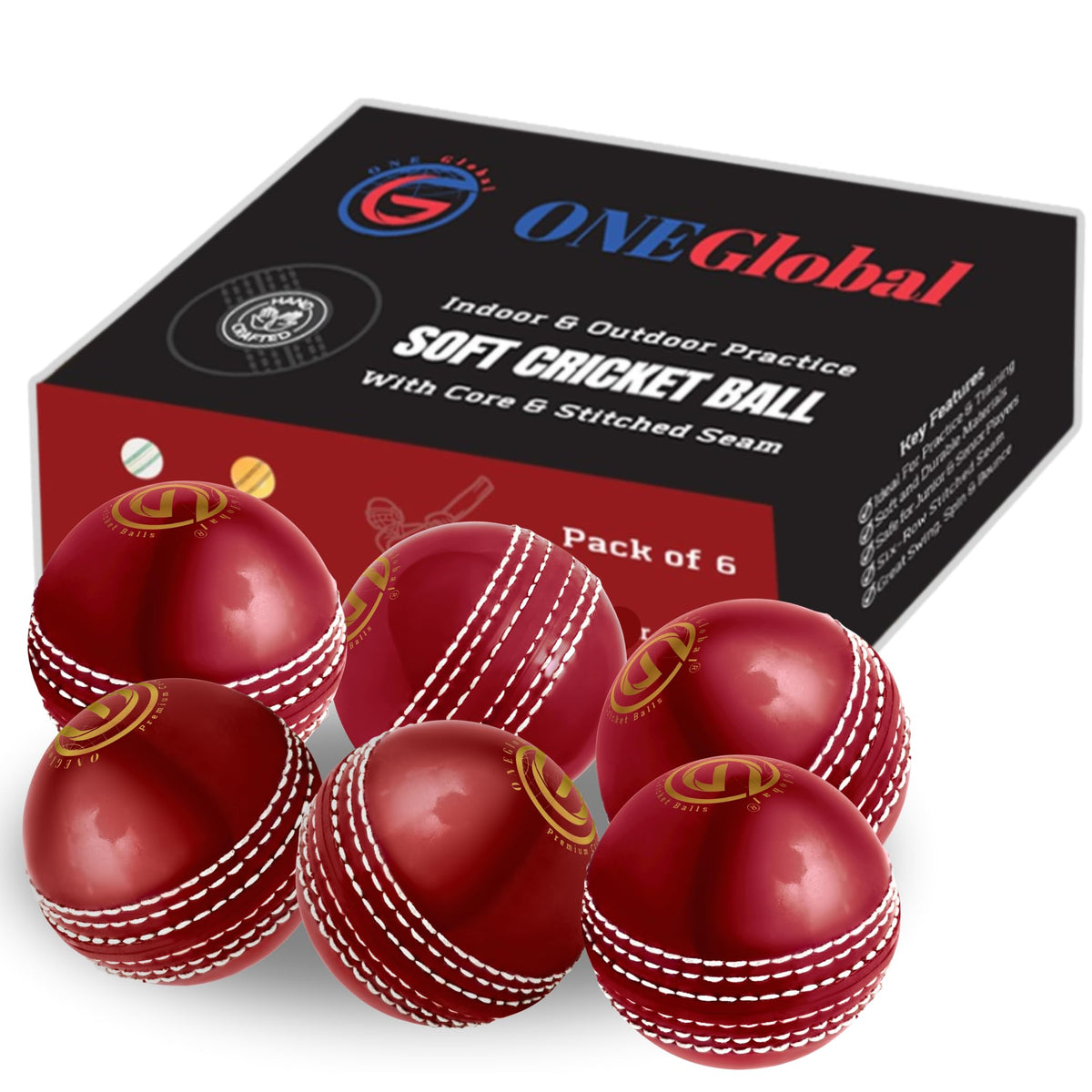 Incrediball Soft Practice Cricket Ball | Outdoor & Indoor Rubber Cricket Ball With Core & Stitched Seam | For Practice, Training & Family Fun | Senior & Junior Size