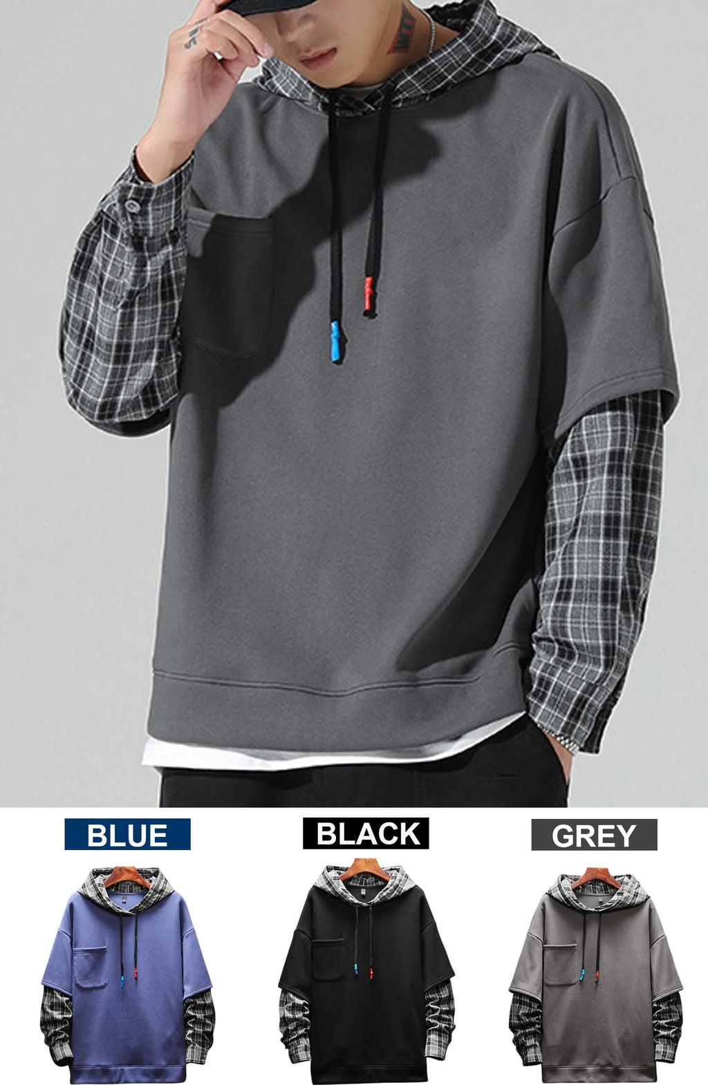 Moshtashio Men's Hoodie Colorblock Pullover Sweatshirt with Design Hip Hop