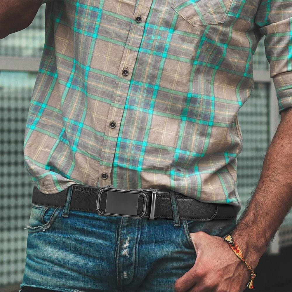 Ratchet Belt for Men - 2 Packs Leather Mens belt For Gift Men Dress and Casual,Trim to Fit