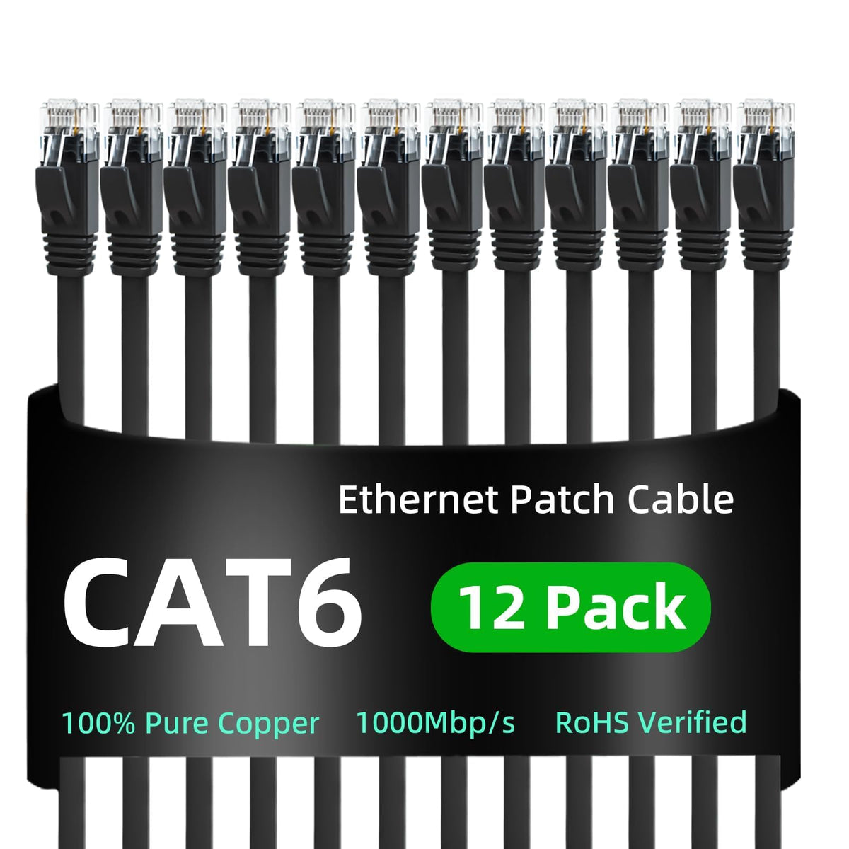 Yauhody CAT 6 Ethernet Cable 10m, Pure Copper High Speed Solid Flat CAT6
