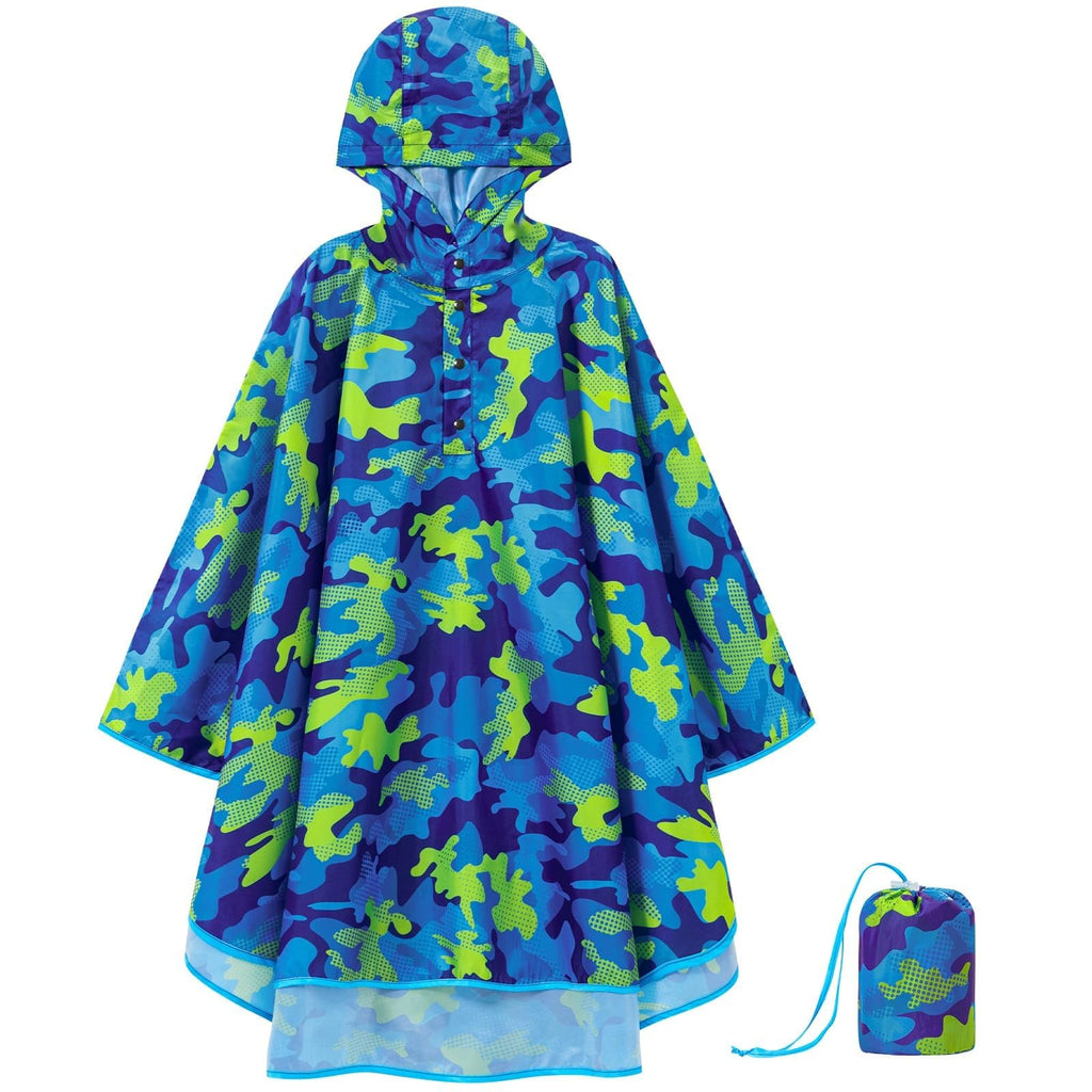 WAWSAM Kids Rain Poncho Waterproof Boys Girls Portable Raincoat Rain Jacket Lightweight Rainwear
