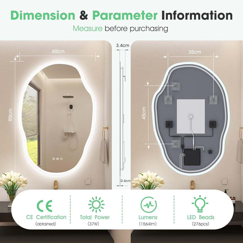 Irregular LED Bathroom Mirror 600x900 Bluetooth Anti Fog Dimmable S'bagno