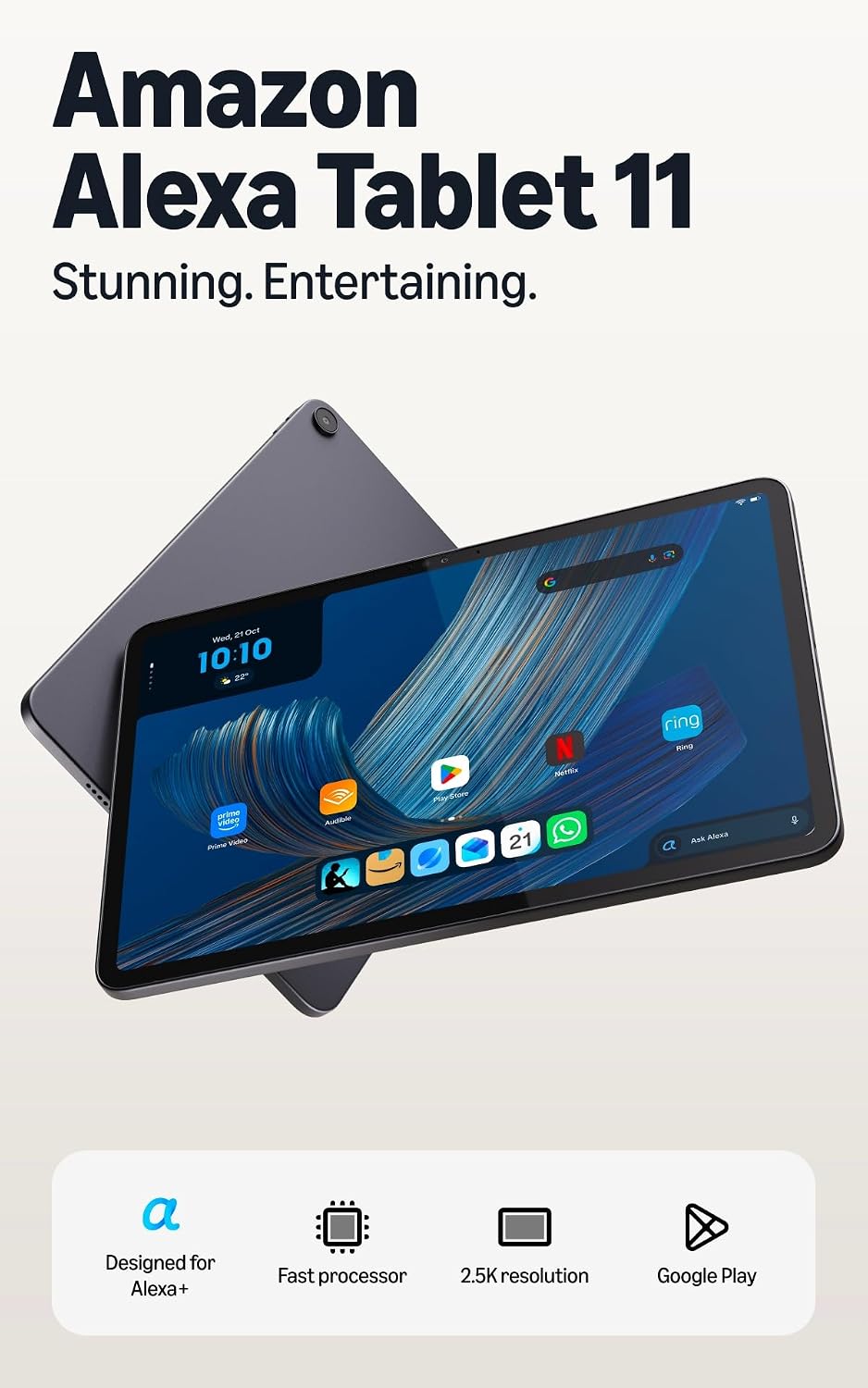 All-new Amazon Alexa Tablet 11, 8GB RAM, 64GB, 11″ stunning 2.5K display, All-day battery, With Google Play, Designed for Alexa+, Graphite