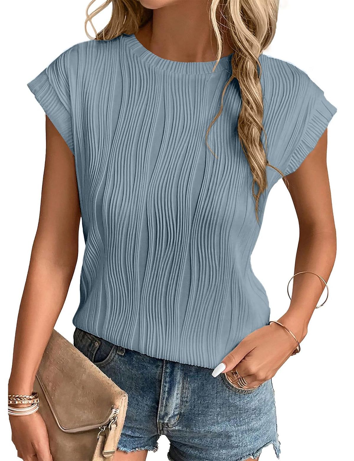 Gemulate Short Sleeve Tops Casual T Shirts Round Neck Blouse